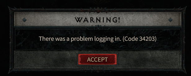 Diablo IV code 34203 is a server-side code.