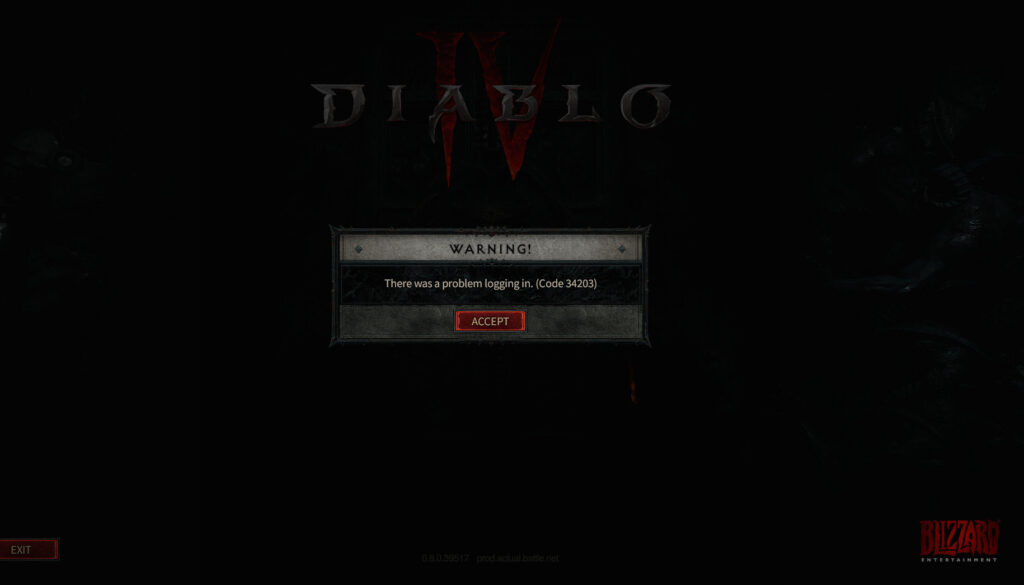 What is the Diablo IV beta error code 34203?
