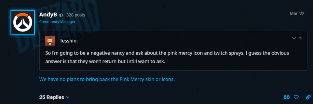 The Pink Mercy skin was part of a charity event 