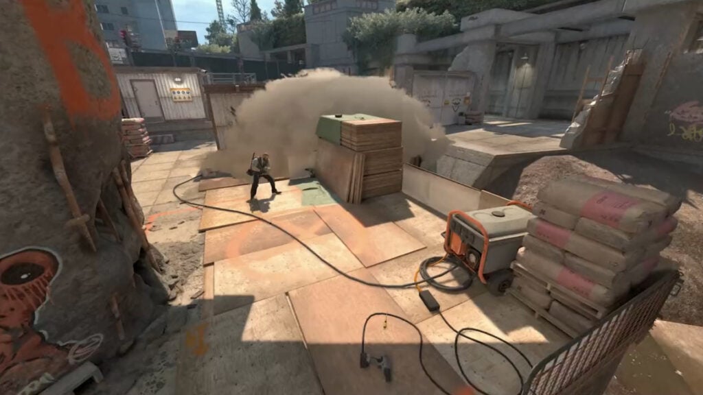 New smokes will interact with the objects on the map, moving around different items and filing space. Photo via Counter-Strike.