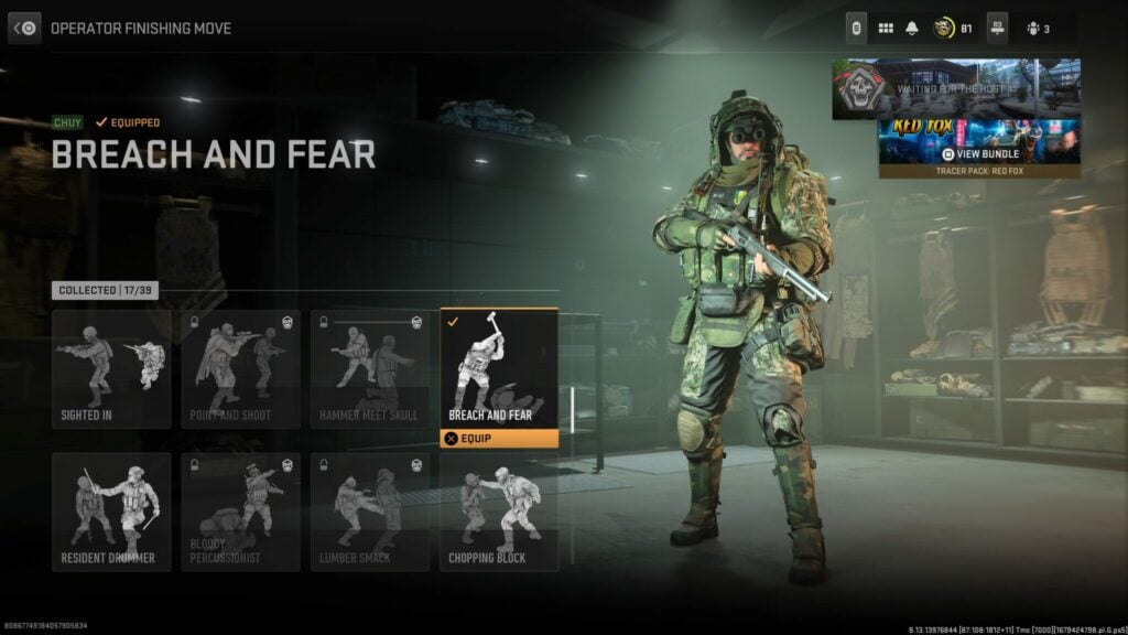The Operator finishing move menu shows a selection of finishing moves to choose from in MW2.