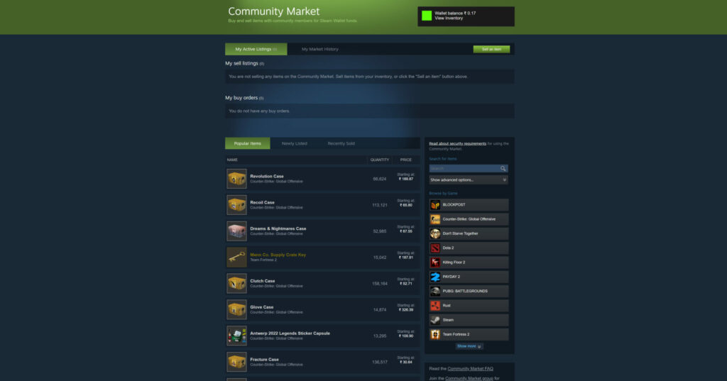 An image of the Steam marketplace