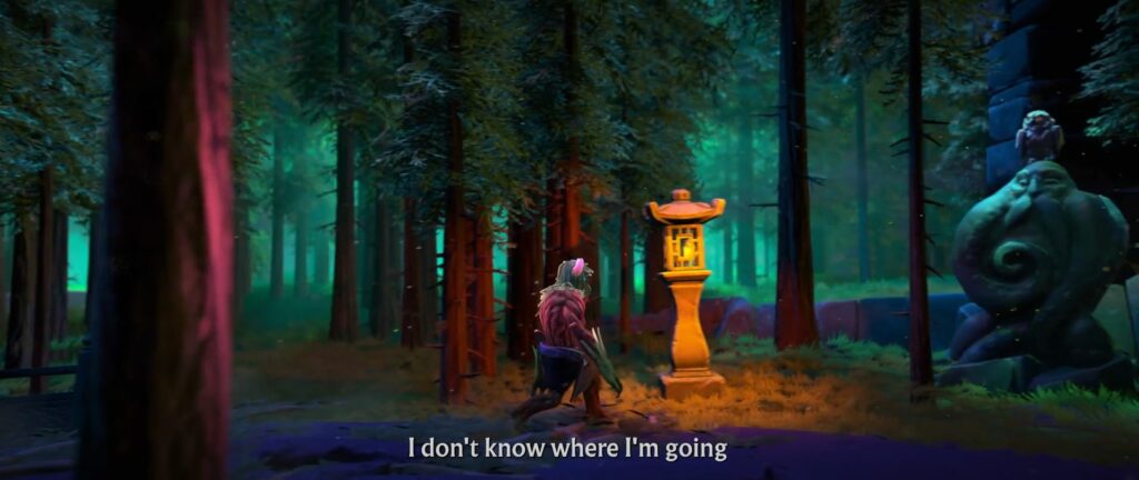 A Radiant creep wanders in various map terrains of Dota 2 (Image via 'Hero' music video by Loda)