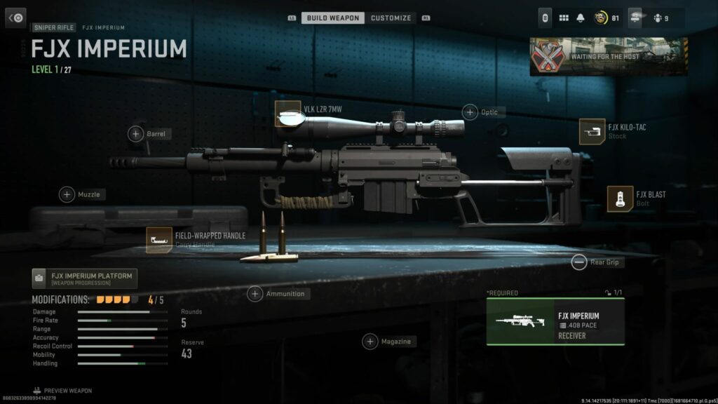 The attachments for the best FJX Imperium loadout in MW2 are shown on the loadout page, along with their subsequent affect on the sniper rifle's stats.