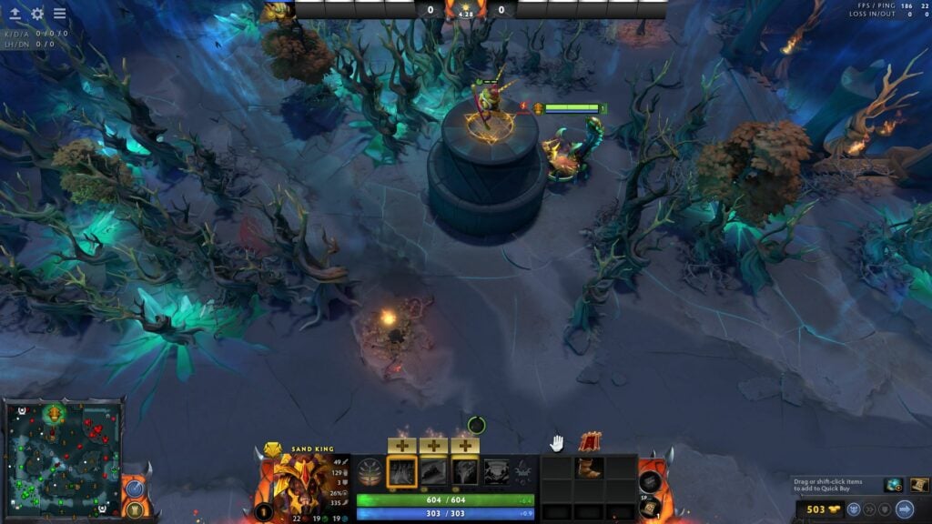 Close left of tier one Dire tower. Provides vision over new side large neutral camp