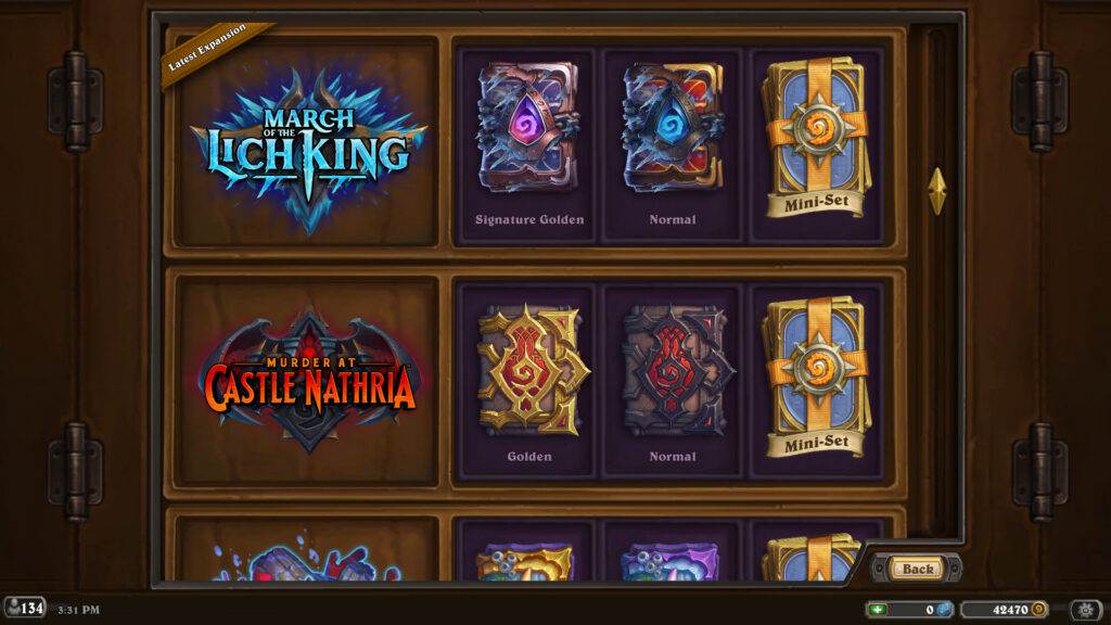 Hearthstone Signature Golden and Golden packs purchasable with Gold