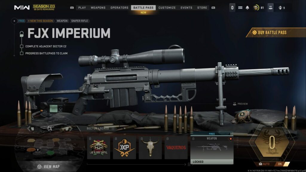 The FJX Imperium Battle Pass page shows it as a free reward for its space on the map.