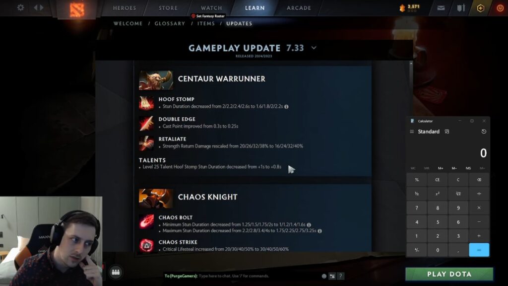 Dota 2 talent Purge does 11-hour patch note review on massive 7.33 update