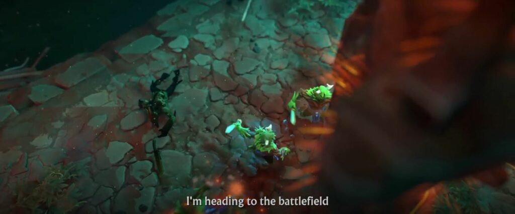 The creep attacks an enemy tower (Image via 'Hero' music video by Loda)