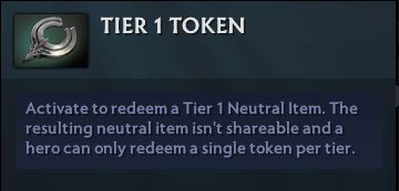Tier 1 Neutral Token to redeem tier 1 neutral item (Image by esports.gg via Dota 2 client)