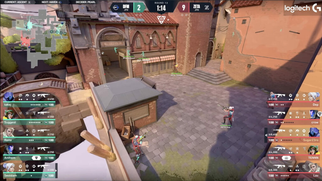 Zeta wipe DFM off the map in the first half of Ascent - image via VALORANT Pacific 