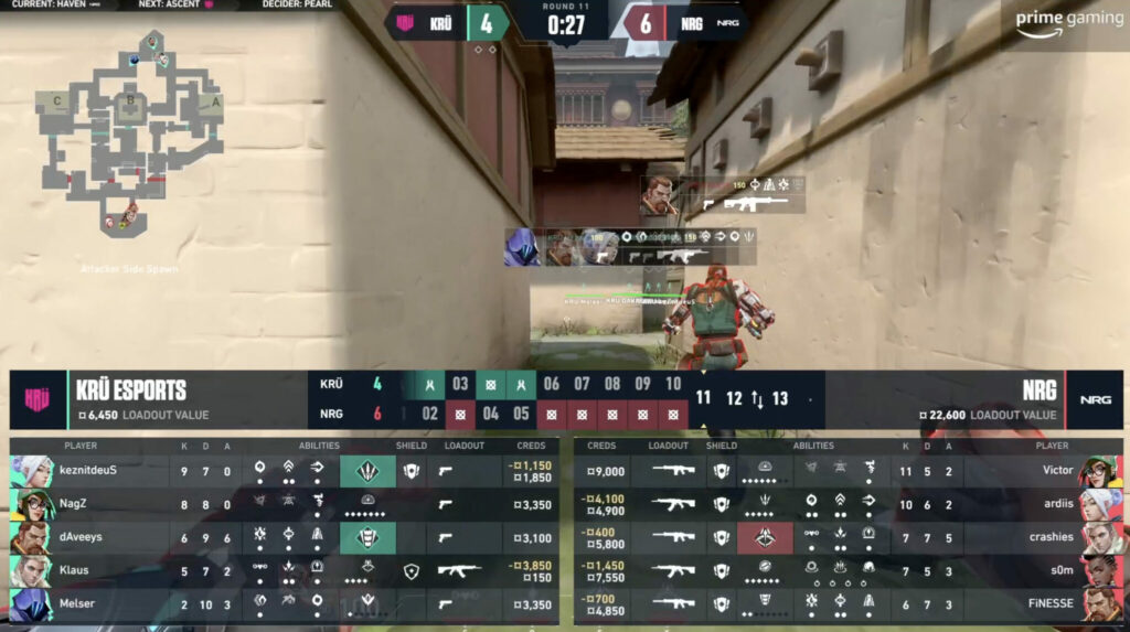 KRU's early rounds weren't continuing as NRG hit back - image via VCT Americas