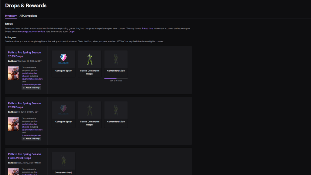 A screenshot of the Twitch inventory page