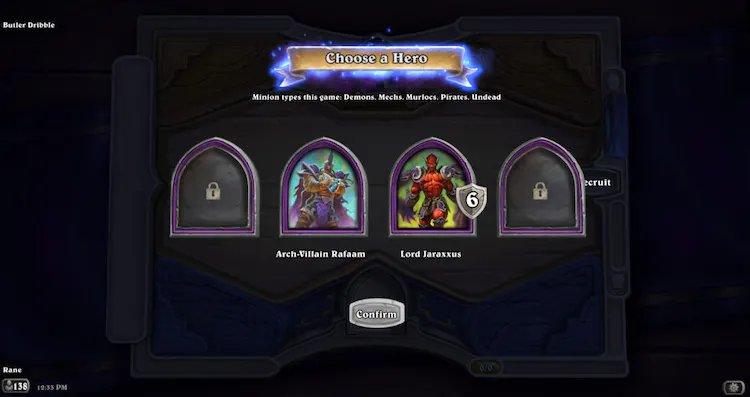 Hero selection screen for non-Battlegrounds Season Pass holders - Image via esports.gg