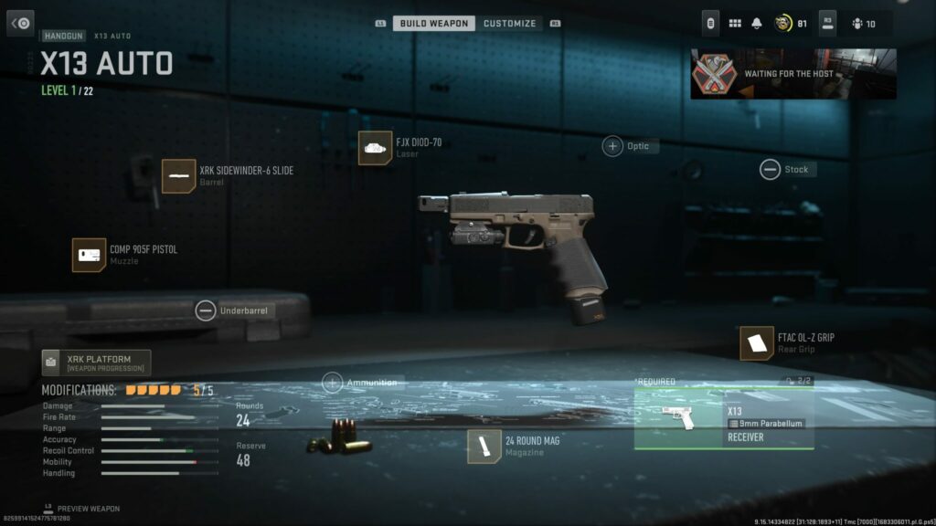 The loadout page in MW2 shows the X13 Auto with its best attachments.