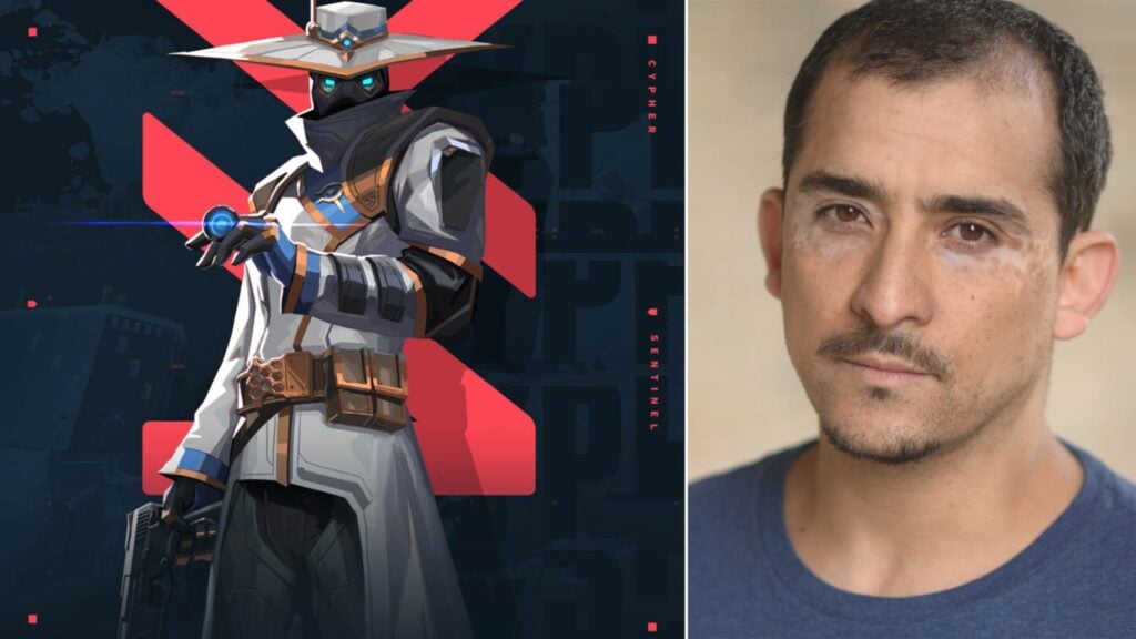 VALORANT Agent Cypher and his voice actor Nabil Elouahabi.