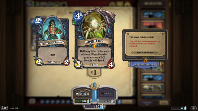 How to search for nerfed cards in your Hearthstone collection and get Arcane Dust refunds