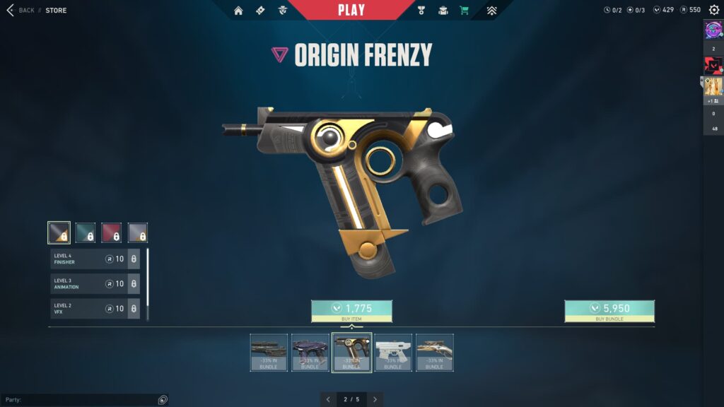 The Origin Frenzy as part of the VALORANT Run It Back 2023 bundle.