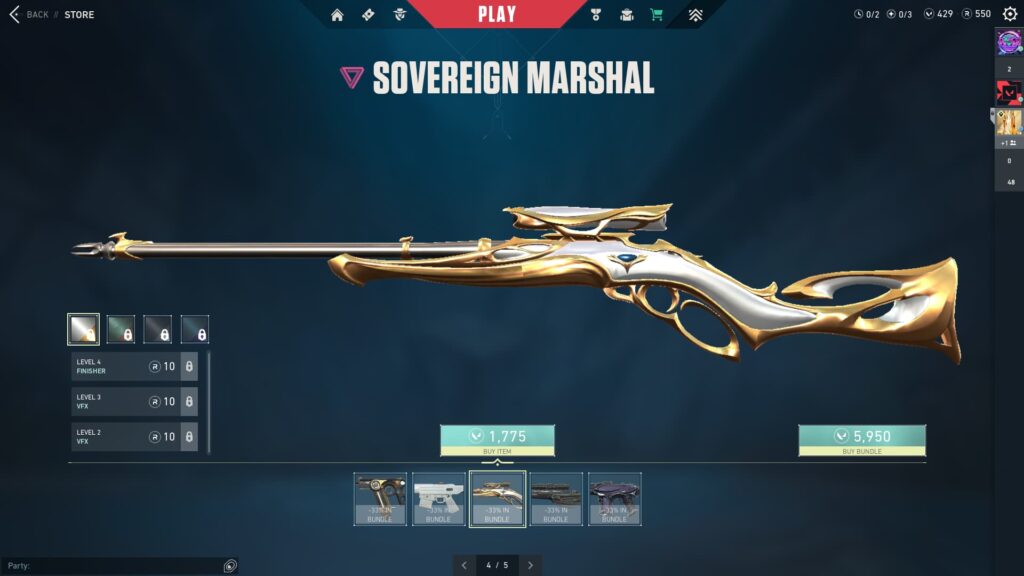 The Sovereign Marshal as part of the VALORANT Run It Back 2023 bundle.