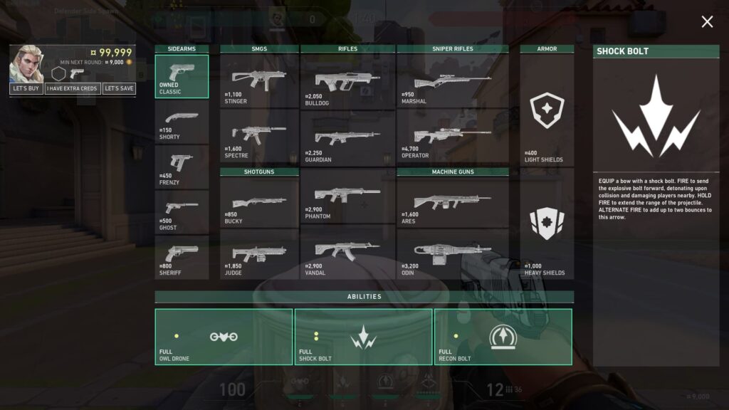 The VALORANT buy menu shows everything in the game's economy and guides you to the purpose of each ability, weapon, and armor.