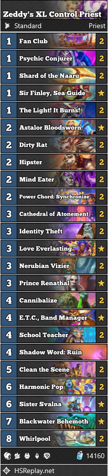12-0 Zeddy's XL Control Priest Heroic Brawliseum Deck