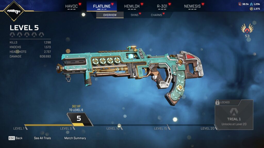 Flatline stats in the new Apex Weapon Mastery system