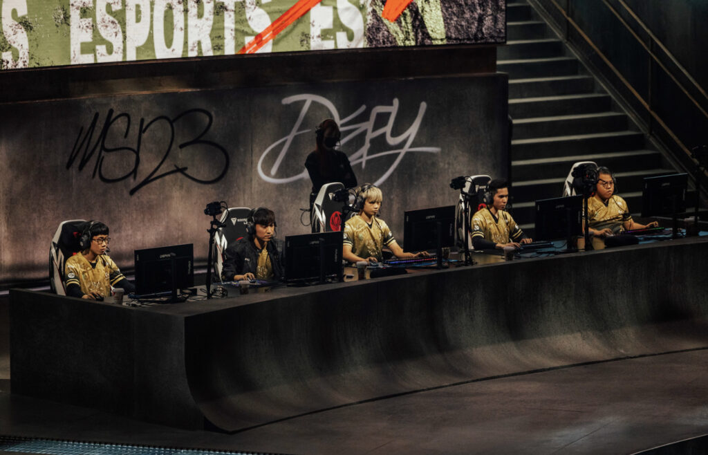 GAM Esports on stage in their first match - image via Colin Young-Wolff/Riot Games