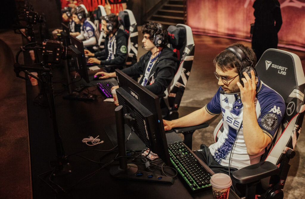 MAD Lions setup on stage to play against G2 Esports at MSI 2023 - image via Colin Young-Wolff/Riot Games