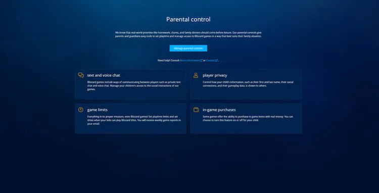 The parental control portal on Battle.net