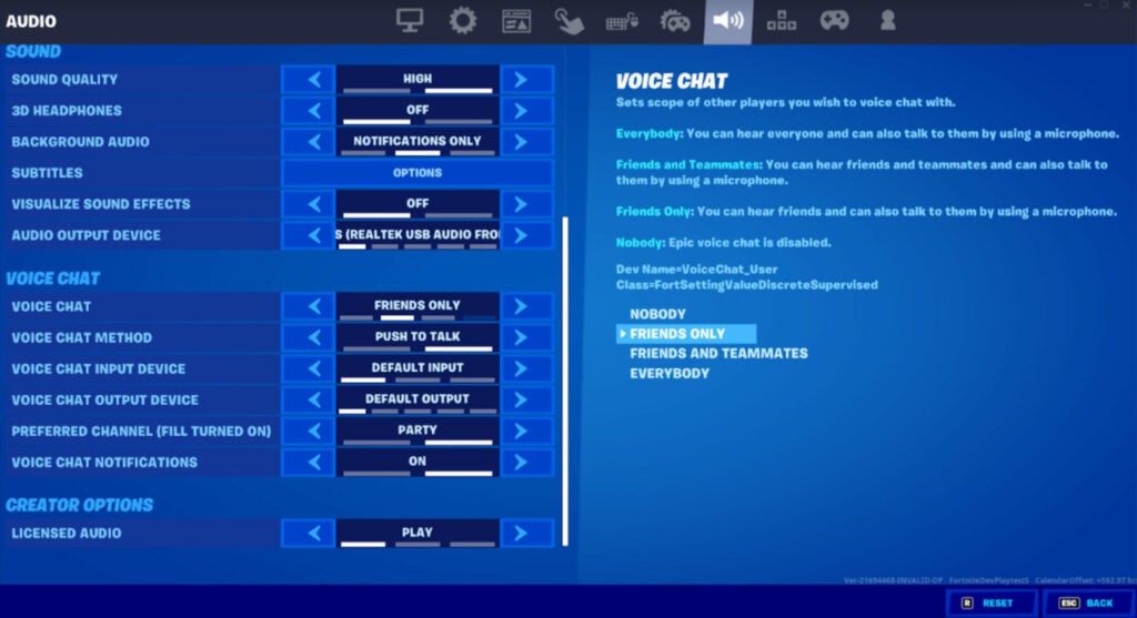 Fortnite voice chat options