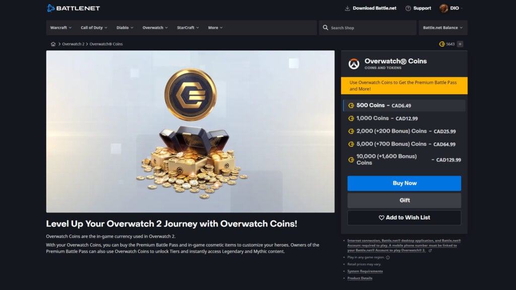 Overwatch coins cost in CAD