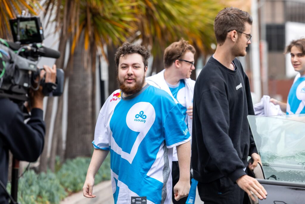 Nathan "leaf" Orf of Cloud9 arrives to compete during Week 8 of 2023 VCT Americas at the Riot Games Arena on May 19, 2023.
