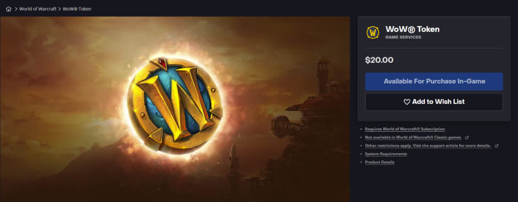 The WoW Token is now in Wrath Classic and fans aren't happy about it.