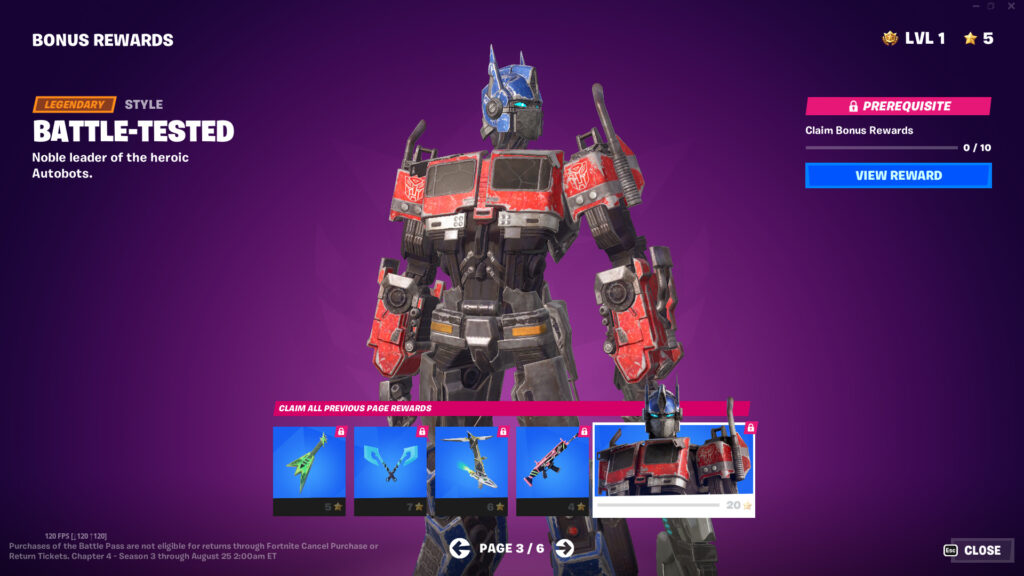 Fortnite Chapter 4 Season 3 Battle Pass: Optimus Prime