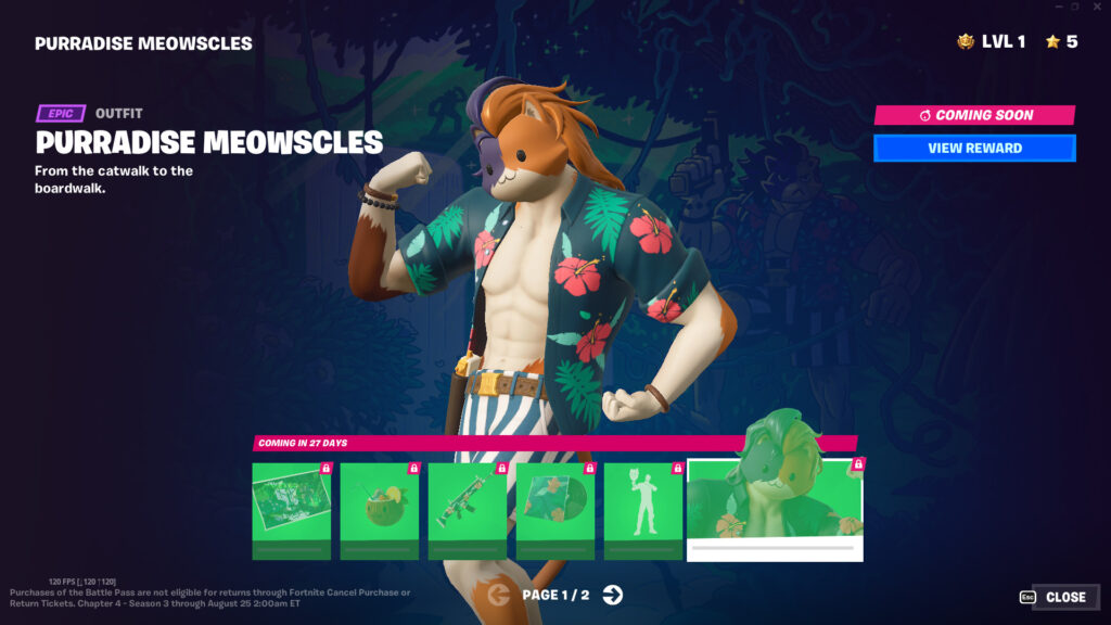 Fortnite Chapter 4 Season 3 Battle Pass: Meowscles 1