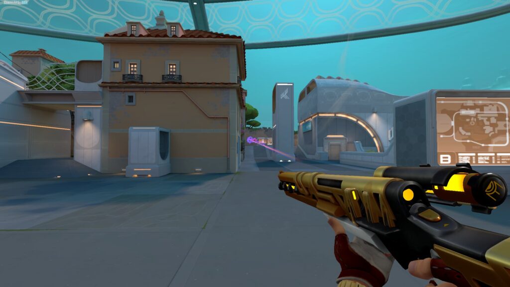 Chamber fires his Tour De Force at the top of B Ramp on Pearl in VALORANT.