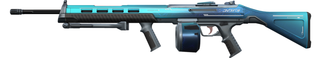 The blue Digihex Ares from the VALORANT Episode 7 Act 1 Battlepass.