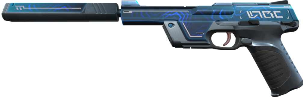 The blue Digihex Ghost from the VALORANT Episode 7 Act 1 Battlepass.