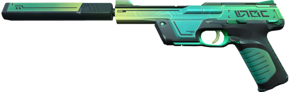 The green Digihex Ghost from the VALORANT Episode 7 Act 1 Battlepass.