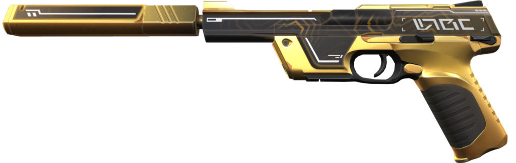 The gold Digihex Ghost from the VALORANT Episode 7 Act 1 Battlepass.