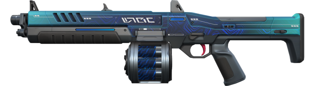 The blue Digihex Judge from the VALORANT Episode 7 Act 1 Battlepass.