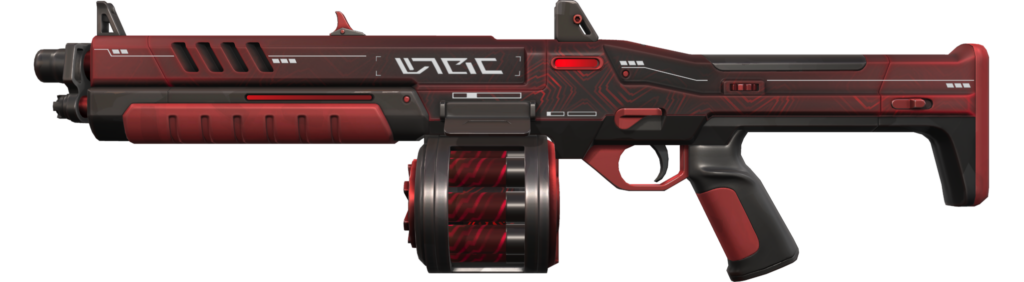 The red Digihex Judge from the VALORANT Episode 7 Act 1 Battlepass.