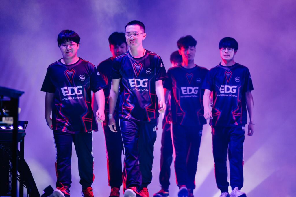 EDward Gaming makes an entrance onstage at VALORANT Masters Tokyo Brackets Stage at Tipstar Dome Chiba on June 16, 2023 in Tokyo, Japan.