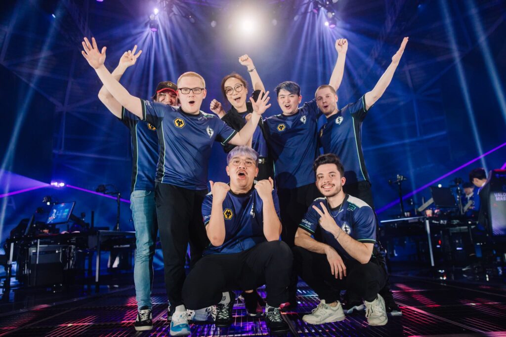Evil Geniuses poses onstage after victory against DRX at VALORANT Masters Tokyo Group Stage at Tipstar Dome Chiba on June 12, 2023 in Tokyo, Japan.