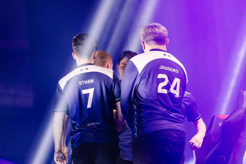 Ethan "Ethan" Arnold (L) and Alexander "jawgemo" Mor of Evil Geniuses at VALORANT Masters Tokyo Group Stage at Tipstar Dome Chiba on June 11, 2023 in Tokyo, Japan. 