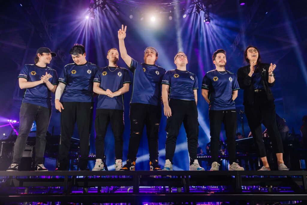 Evil Geniuses poses onstage after victory against LOUD at VALORANT Masters Tokyo Brackets Stage at Tipstar Dome Chiba on June 16, 2023 in Tokyo, Japan.