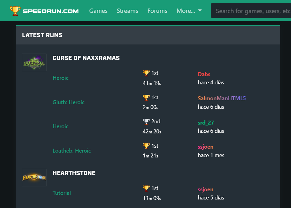 Hearthstone Speedrunning records - Image via Speedrun.com