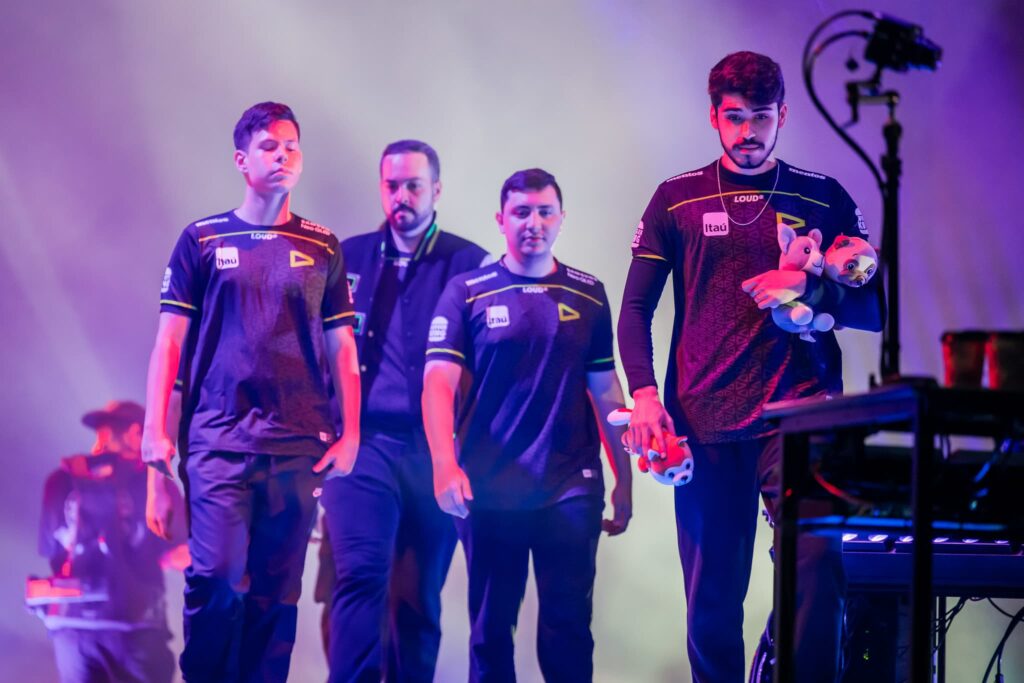 LOUD makes an entrance onstage at VALORANT Masters Tokyo Brackets Stage at Tipstar Dome Chiba on June 16, 2023 in Tokyo, Japan.