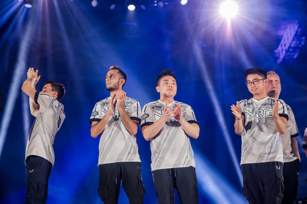 NRG poses onstage after victory against DRX at VALORANT Masters Tokyo Brackets Stage at Tipstar Dome Chiba on June 18, 2023 in Tokyo, Japan.