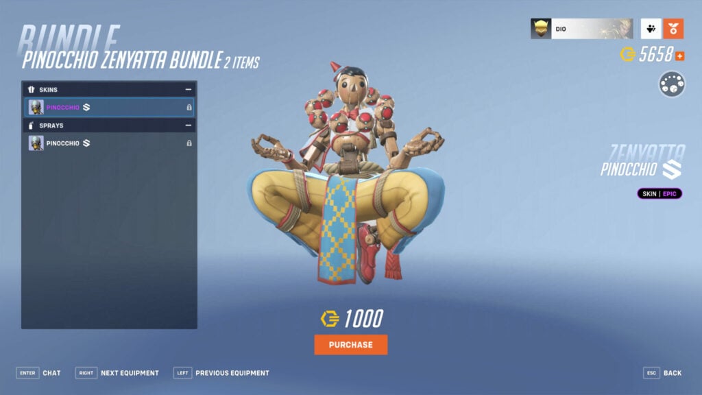 Overwatch 2 Pinocchio Zenyatta skin
